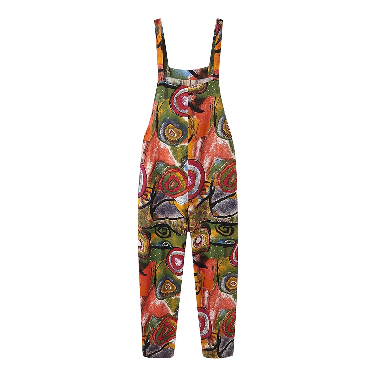 Loose Retro Printed Cotton And Linen Women's Jumpsuit