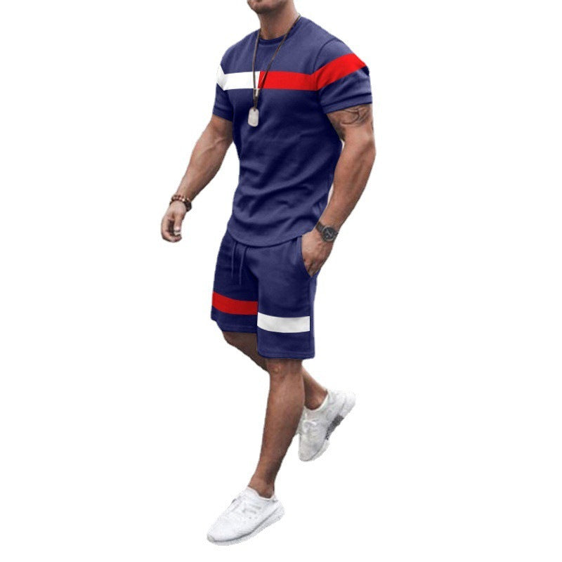 Men's Athletic Leisure Patchwork Short Sleeve Fitness Suit