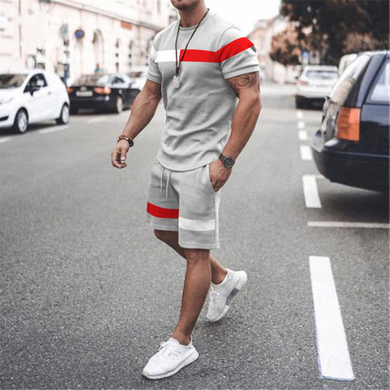 Men's Athletic Leisure Patchwork Short Sleeve Fitness Suit